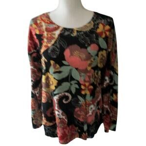 Cable & Gauge Women's Black Floral Print Long Sleeve Lightweight Sweater Size M.